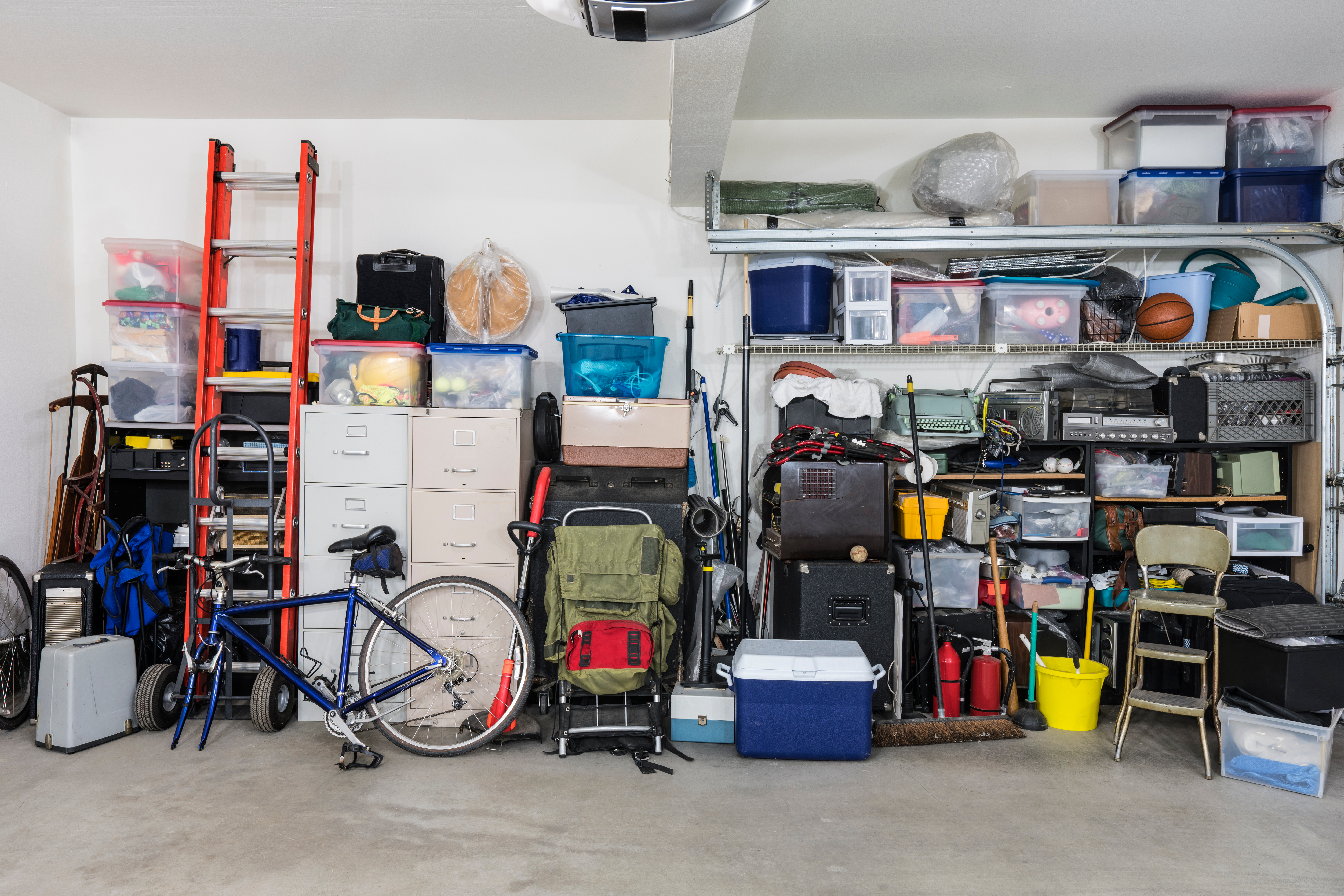 Garage,Storage,Shelves,With,Vintage,Objects,And,Equipment.